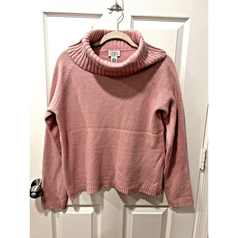 Ann Taylor LOFT Wool Angora Cashmere Blend Cowl Neck Pink Sweater XL Preppy Glam